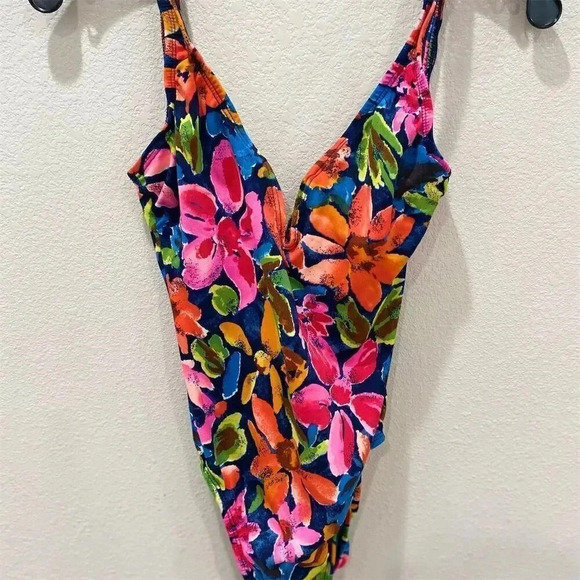 kathy ireland Other - Women's Floral Plunge Neckline High-Leg One-Piece Swimsuit Beach Pool 🌞☀️